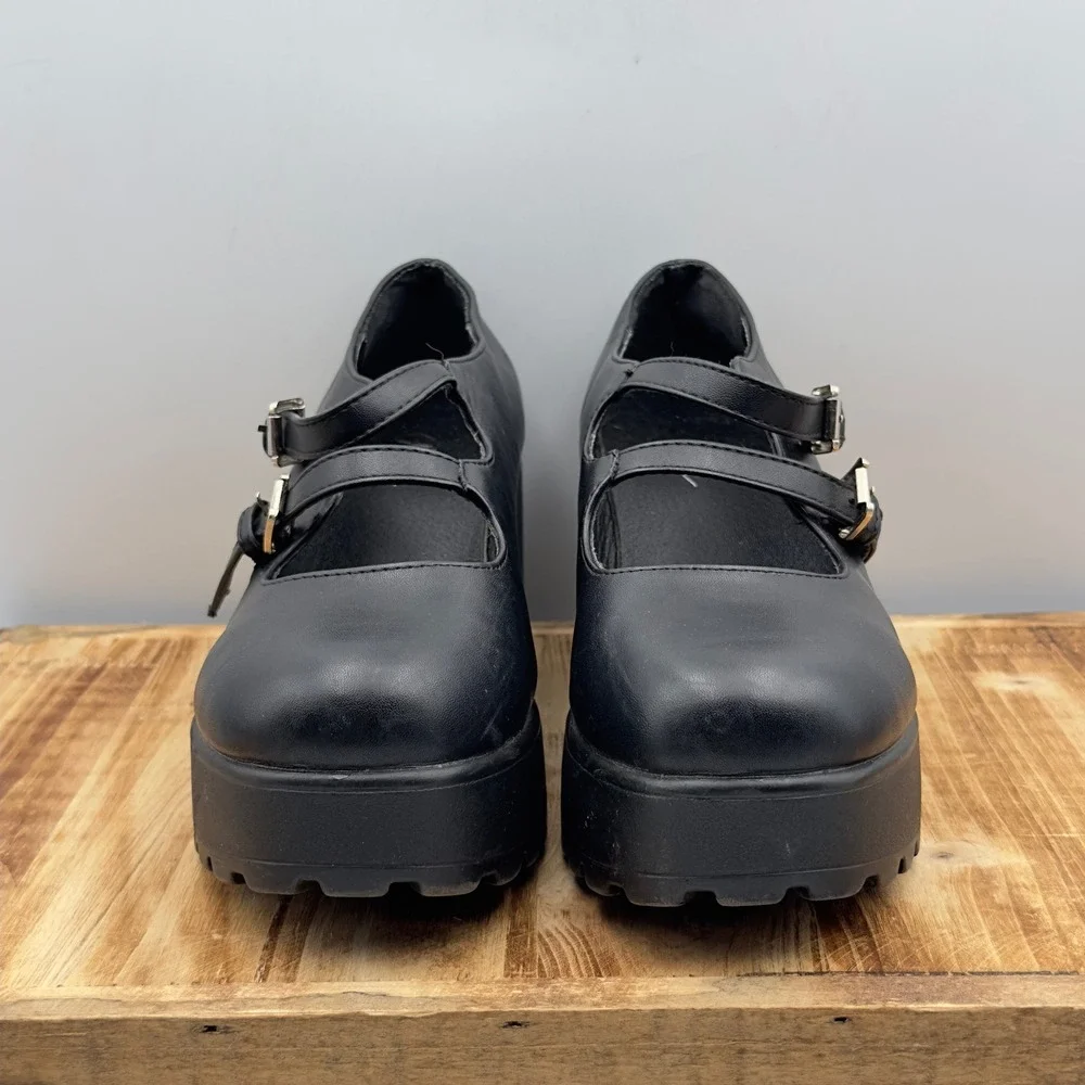 Mary Jane Black Platform Double Strap Lug Sole Y2K US8 EU39 Chunky Heel Goth
